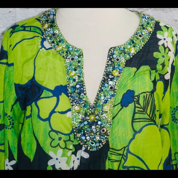 LAFAYETTE 148 New York Multi Green Floral Top - Picture 2 of 14
